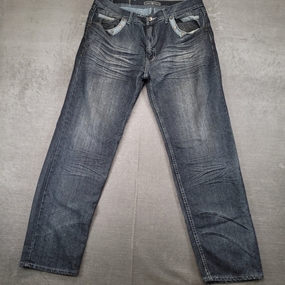 Kaalu Euro Y2K Jeans Mens 38x32 Distressed Straight Leg‎ Denim
